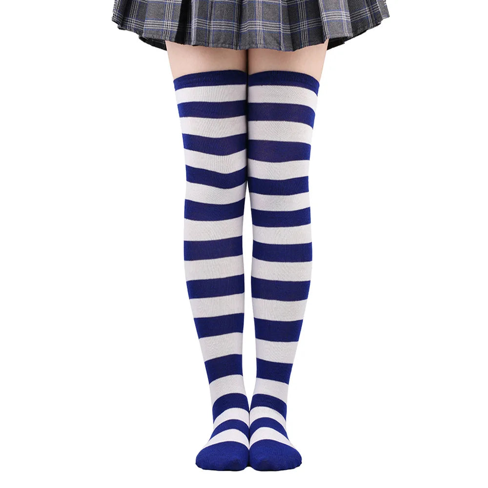 Thigh High Stockings Womens Striped Ladies Girls Black White Pink Long Over Above Knee Socks Femboy Cosplay Lolita Harajuku Y2k