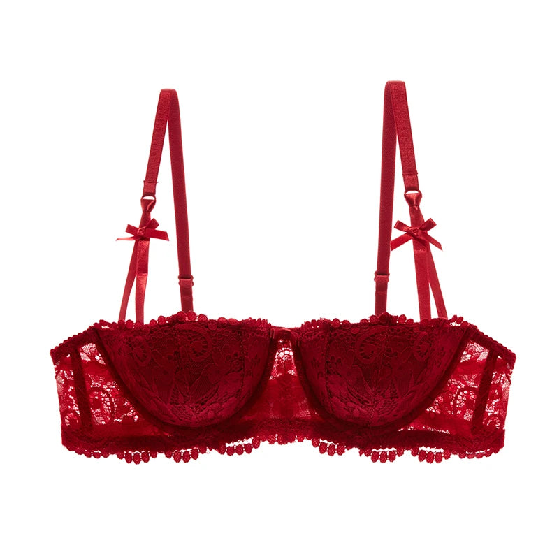 1/2 Half Cup Bras For Women Plus Size Lingerie Red Thin Underwear Cotton Sexy Push Up Balconette Bra Top Black White A B C D Cup