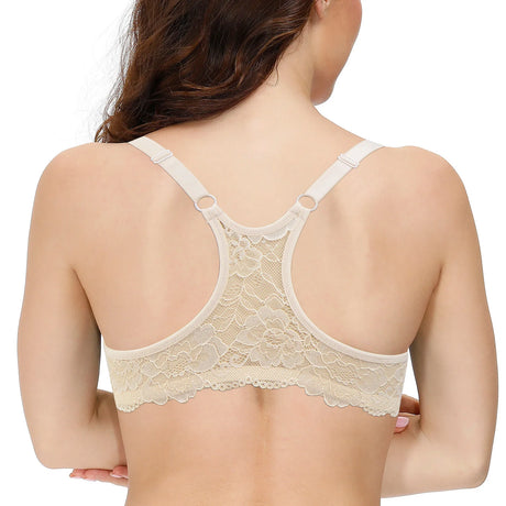 YBCG Padded Push Up Bras for Women Front Closure Backless Lace Lingerie Plunge Solid Underwear 30-44 Size A B C D DD E Cup