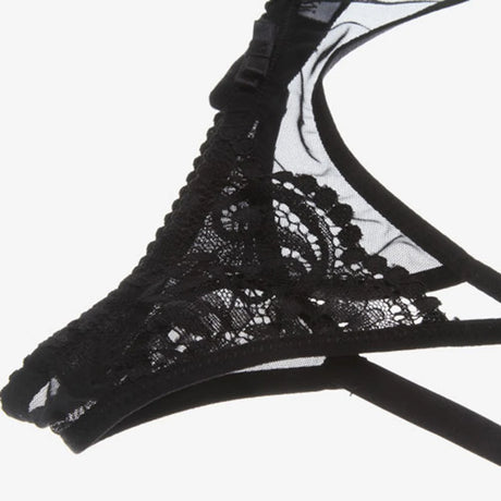Varsbaby 4pcs/set Women's Underwear Set Lace Sexy Lingerie Set Wireless Deep V Bra Sexy Bra G-string Garter And Stockings Set