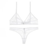 Sexy ladies see through elastic mesh bra set women wire free white underwear bra+thong lingerie set