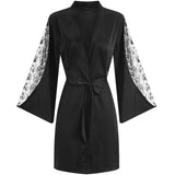 Women Sexy Robe Set Sleepwear Faux Silk Kimono Gown Lacee Lingerie Nightdress Soft Perspective Bridal Wedding Gift