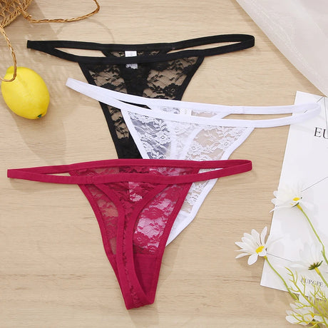 New G String Lace Panties Sexy Thong For Women Panties Low Waist Solid Female Underpants Perspective Underwear Intimates M-XL