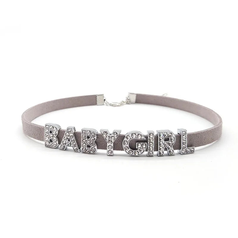 DIY Personalized Rhinestone Letter Custom Name Necklace Black Velvet Leather Choker Collar Neck Jewelry Friends Family Gifts