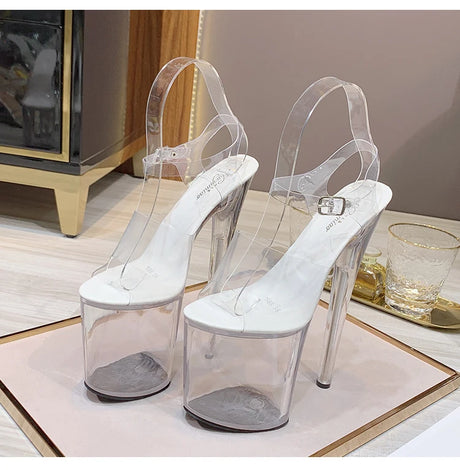 New Sexy Versatile Fashion Women's Shoes 15cm Thin Heel Transparent Catwalk High Heels Crystal Sandals Model Performance Shoes