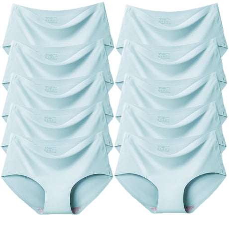 TrowBridge 10PCS/Set Women's Panties Solid Seamless Underwear Plus Size Comfortable Briefs Silk Satin Lingerie Health Underpants