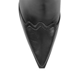 Onlymaker Women Pointed Toe Mid-Calf Boot Matte Black Sewing Embroidered Thick Heels Zipper Winter  Big Size Cowboy Boots