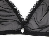 Sexy ladies see through elastic mesh bra set women wire free white underwear bra+thong lingerie set