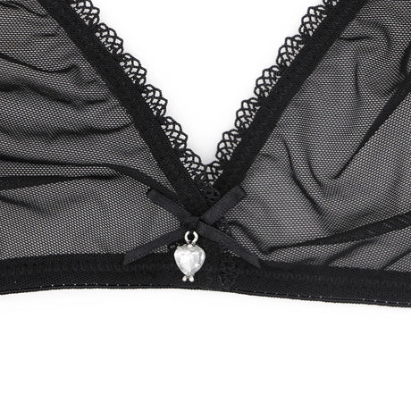 Sexy ladies see through elastic mesh bra set women wire free white underwear bra+thong lingerie set