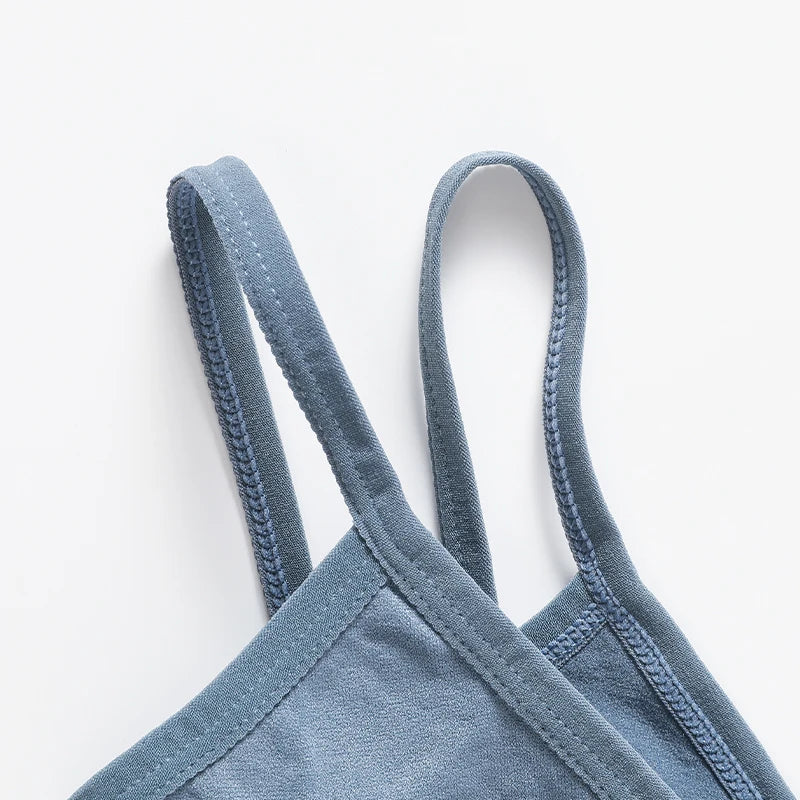 Women Soft Ribbed Bra Knit Wireless Bralette No Pad Camisole Non-Adjustable Thin Strap Lingerie Everyday Lounge Intimates M-L