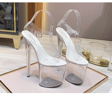 New Sexy Versatile Fashion Women's Shoes 15cm Thin Heel Transparent Catwalk High Heels Crystal Sandals Model Performance Shoes