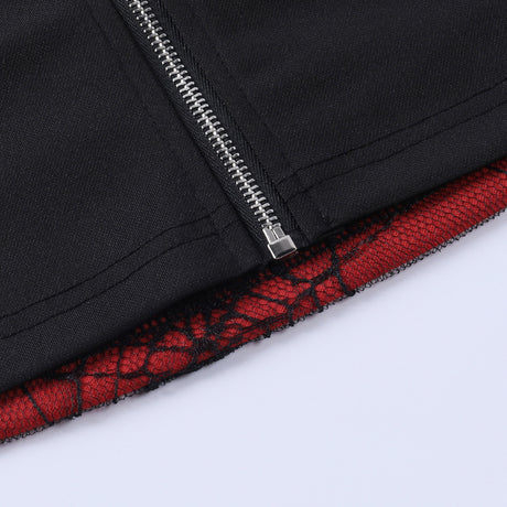 Combhasaki Summer Women's Sexy Gothic Halloween Backless Camisole Spider Web Lace Edge Back Zipper Sleeveless Slim Fit Tops