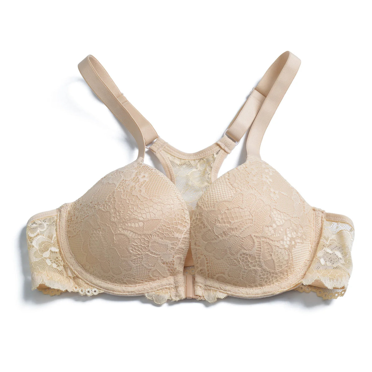 YBCG Padded Push Up Bras for Women Front Closure Backless Lace Lingerie Plunge Solid Underwear 30-44 Size A B C D DD E Cup