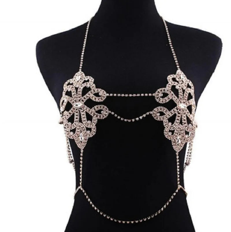 Bikini Crystal Chest Chain Suit Fashion Sexy Three-point T-ShapedPants Body Chain Girls Sexy Underwear Chain Bra Chain Underwear