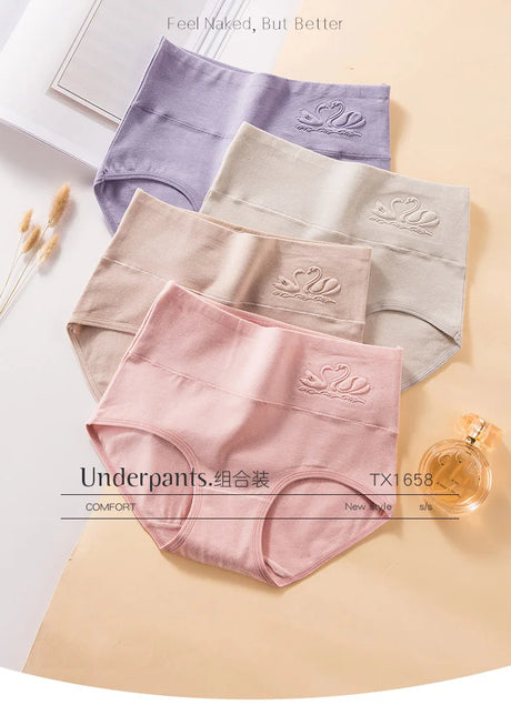 Plus Size M-5XL 4Pcs/Set High Waist Cotton Panties Women Body Shaper Underwear Soft Print Girls Briefs Slimming Female Lingerie