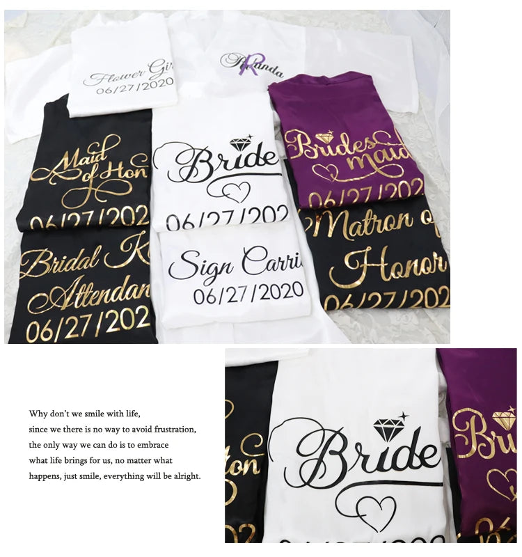 Customized Logo Wedding Date Name Bathrobe Faux Silk Bridal Robe Bride Bridesmaid Wedding Robes Woman Bachelorette Preparewear