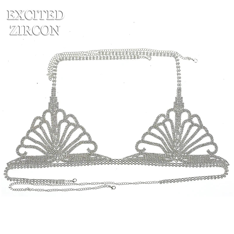 Sexy Crystal Body Harness Chain Bra and Thong Jewelry for Women Fashion Bling Rhinestone Bikini Set Underwear Body Jewelry