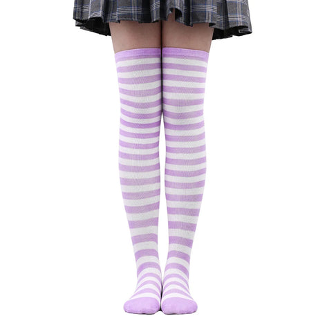 Thigh High Stockings Womens Striped Ladies Girls Black White Pink Long Over Above Knee Socks Femboy Cosplay Lolita Harajuku Y2k
