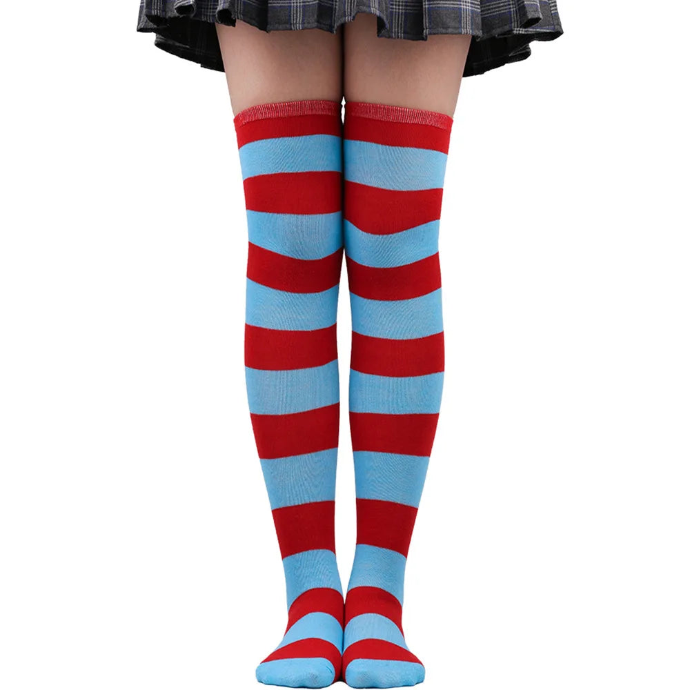Thigh High Stockings Womens Striped Ladies Girls Black White Pink Long Over Above Knee Socks Femboy Cosplay Lolita Harajuku Y2k
