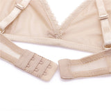 Sexy ladies see through elastic mesh bra set women wire free white underwear bra+thong lingerie set