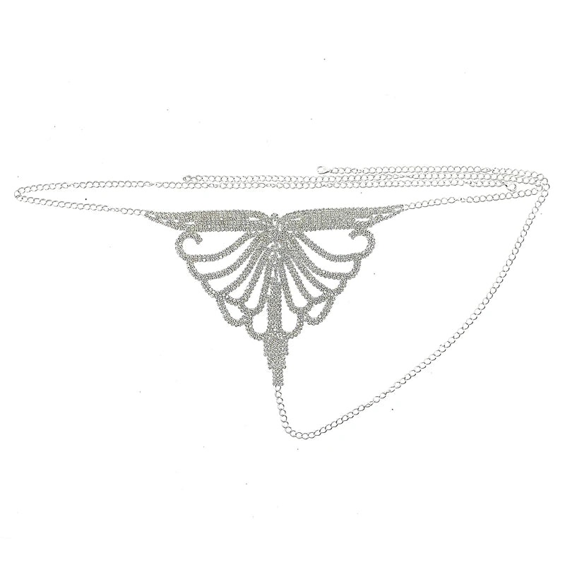 Fashion Hollow Rhinestone Mesh Bra and Thong Set Lingerie Women's Decorations Underwear Festival Bodies Chain Jewelry Harness