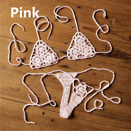 13 Color Handmade Crochet Bikini G Thong String Beach Micro Swimwear Sexy Lingerie Sets Sunbathing