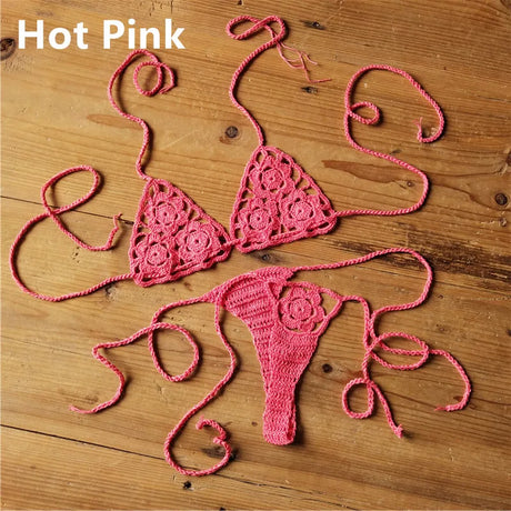 13 Color Handmade Crochet Bikini G Thong String Beach Micro Swimwear Sexy Lingerie Sets Sunbathing