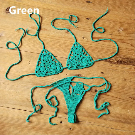 13 Color Handmade Crochet Bikini G Thong String Beach Micro Swimwear Sexy Lingerie Sets Sunbathing