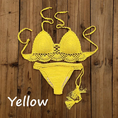 10 Color Hand Crochet Women Swimwear Sexy Crop Top Push up Bikini Set Beach Swimsuit Suit tassel Swim shorts