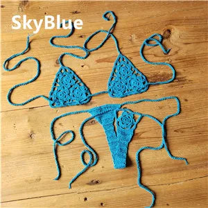 13 Color Handmade Crochet Bikini G Thong String Beach Micro Swimwear Sexy Lingerie Sets Sunbathing