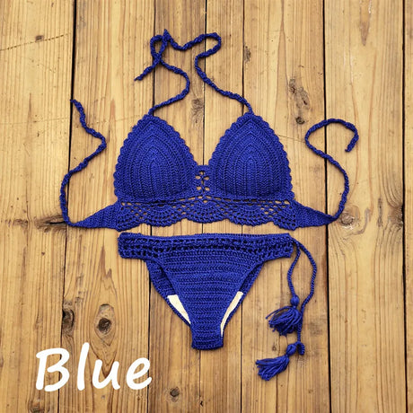 10 Color Hand Crochet Women Swimwear Sexy Crop Top Push up Bikini Set Beach Swimsuit Suit tassel Swim shorts
