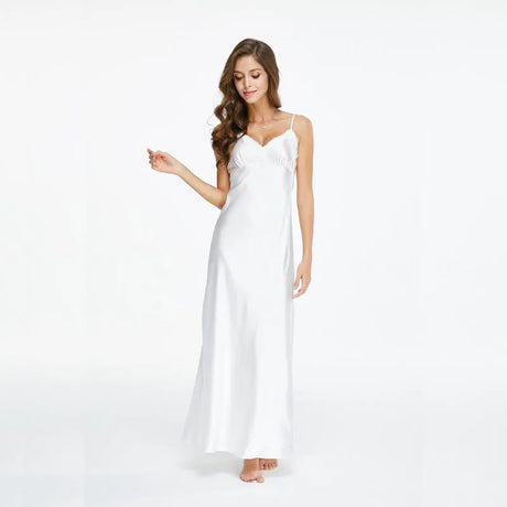 Lace Nightgowns V-neck Sleepdress White Ankle-high Nightwear Women Spaghetti Strap Nightdress Long Sleepwears For Female SLA501W