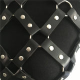 AKYZO Women Body Harness PU Leather 2 Piece Set Black Camis Punk Adjustable Garter Belt Hollow Out Weaved Belt Backless Skirts