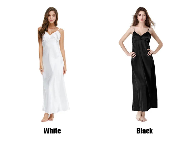 Lace Nightgowns V-neck Sleepdress White Ankle-high Nightwear Women Spaghetti Strap Nightdress Long Sleepwears For Female SLA501W