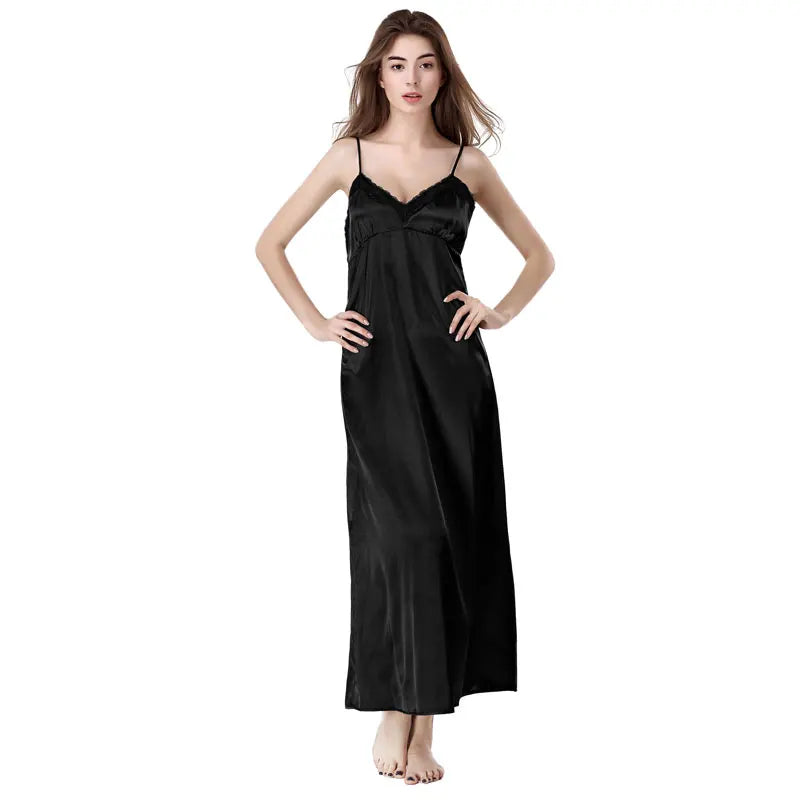 Lace Nightgowns V-neck Sleepdress White Ankle-high Nightwear Women Spaghetti Strap Nightdress Long Sleepwears For Female SLA501W