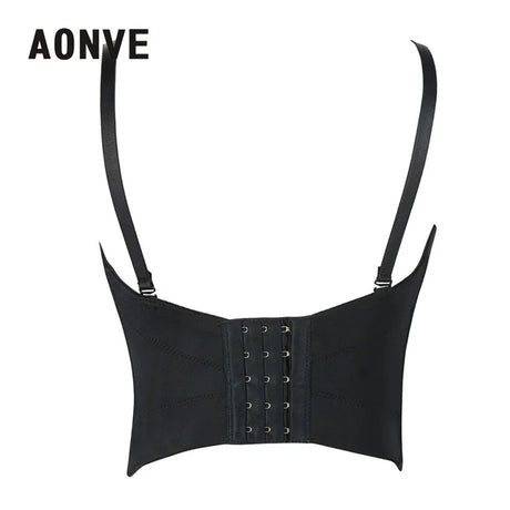 Aonve Steampunk Bustiers For Women Black Gothic Corset Bras Tops Punk Goth Sexy Clothes Mujer Overbust Bra Korse S-2XL