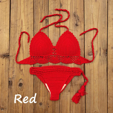 10 Color Hand Crochet Women Swimwear Sexy Crop Top Push up Bikini Set Beach Swimsuit Suit tassel Swim shorts
