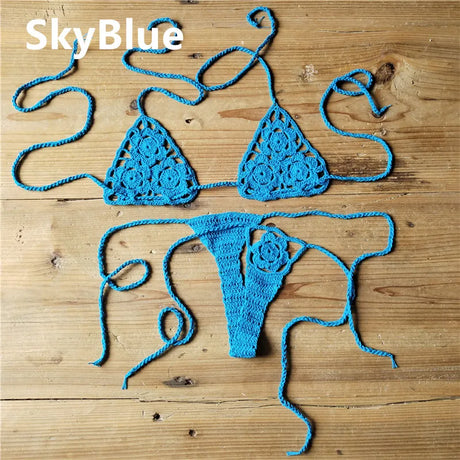 13 Color Handmade Crochet Bikini G Thong String Beach Micro Swimwear Sexy Lingerie Sets Sunbathing