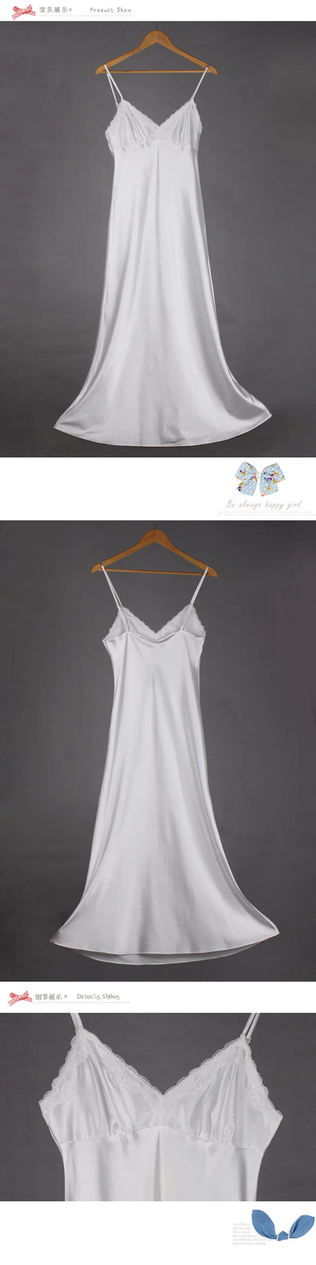 Lace Nightgowns V-neck Sleepdress White Ankle-high Nightwear Women Spaghetti Strap Nightdress Long Sleepwears For Female SLA501W