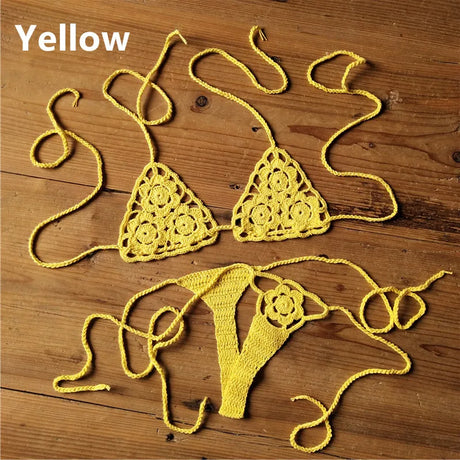 13 Color Handmade Crochet Bikini G Thong String Beach Micro Swimwear Sexy Lingerie Sets Sunbathing