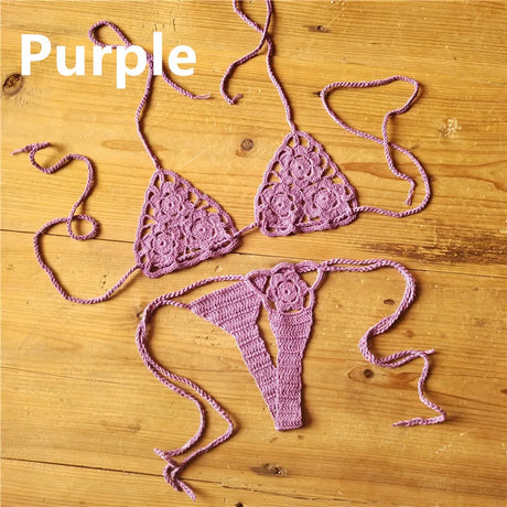 13 Color Handmade Crochet Bikini G Thong String Beach Micro Swimwear Sexy Lingerie Sets Sunbathing