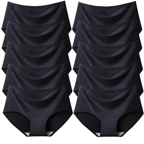 TrowBridge 10PCS/Set Women's Panties Solid Seamless Underwear Plus Size Comfortable Briefs Silk Satin Lingerie Health Underpants