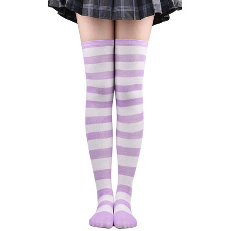 Thigh High Stockings Womens Striped Ladies Girls Black White Pink Long Over Above Knee Socks Femboy Cosplay Lolita Harajuku Y2k
