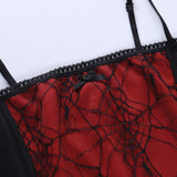 Combhasaki Summer Women's Sexy Gothic Halloween Backless Camisole Spider Web Lace Edge Back Zipper Sleeveless Slim Fit Tops