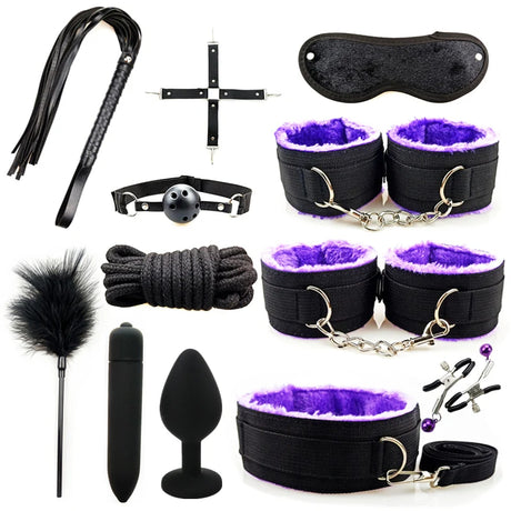Sex Toy Kit Bondage Restraints Set Adult Toys Sex Games Erotic Toys Anal plug Handcuffs Whip Gag Bdsm Kits Sex Toys for Couples