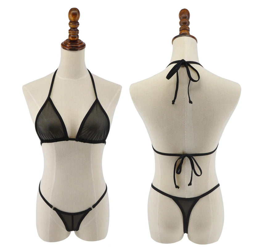 See Through Mesh Micro Bikini Set Women's Brazilian Sheer Bikinis Sex Swim Lingeries Swimwear Female Swimsuit Costume