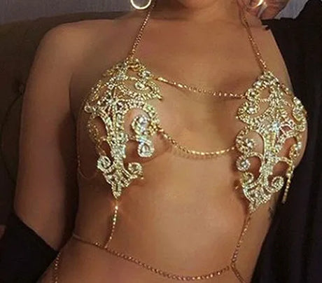 Bikini Crystal Chest Chain Suit Fashion Sexy Three-point T-ShapedPants Body Chain Girls Sexy Underwear Chain Bra Chain Underwear