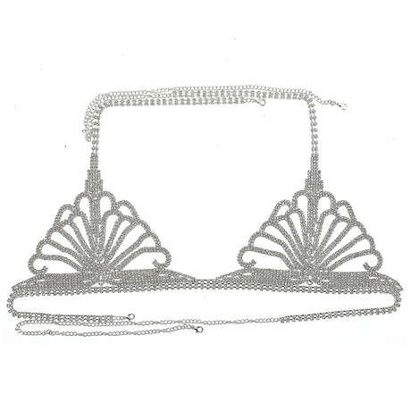Fashion Hollow Rhinestone Mesh Bra and Thong Set Lingerie Women's Decorations Underwear Festival Bodies Chain Jewelry Harness