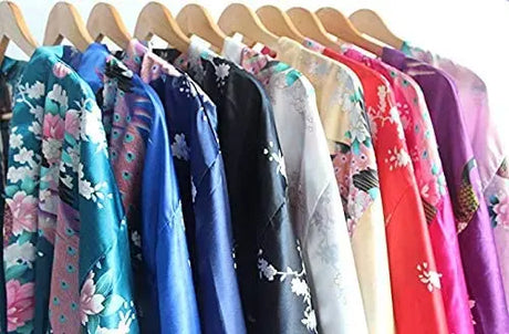 Silk Satin Wedding Bride Bridesmaid Robe Floral Bathrobe Short Kimono Robe Night Robe Bath Robe Fashion Dressing Gown For Women