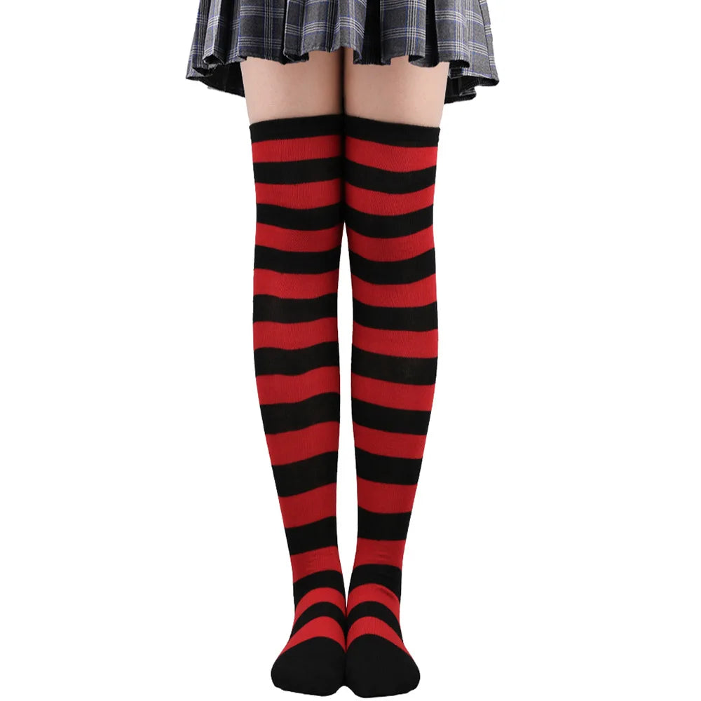 Thigh High Stockings Womens Striped Ladies Girls Black White Pink Long Over Above Knee Socks Femboy Cosplay Lolita Harajuku Y2k